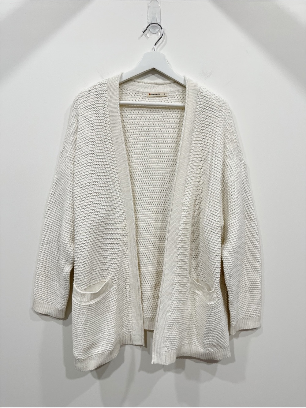 Marine Layer Catalina Cardigan Large Cream Cotton Open Knit Chunky Sweater